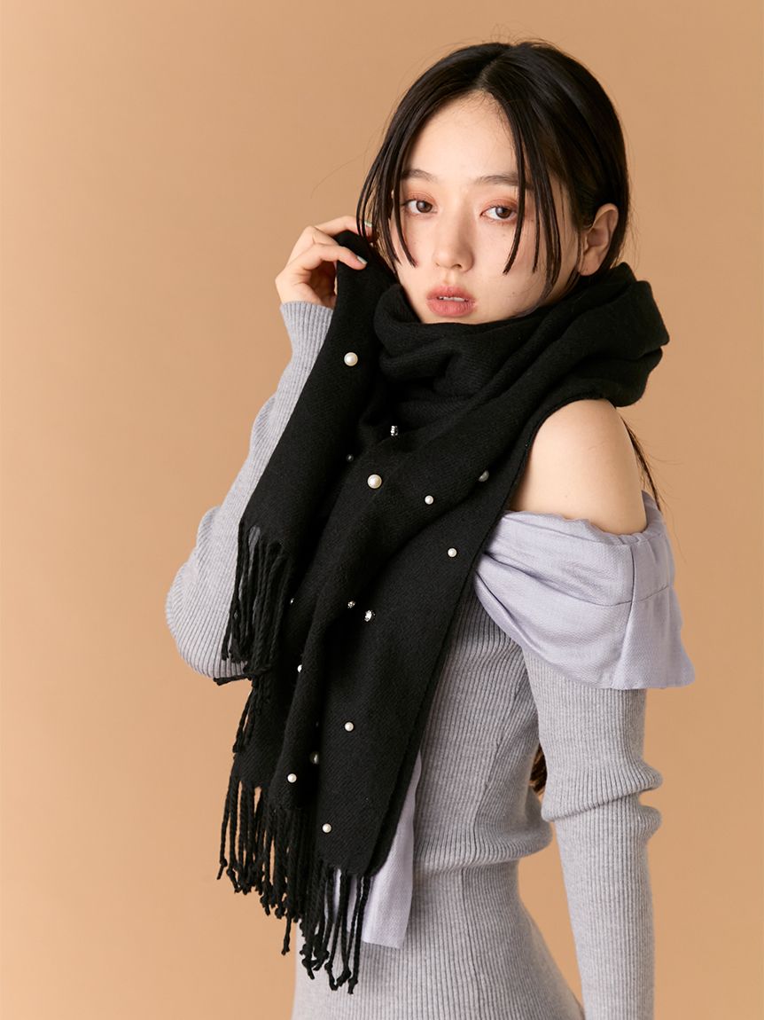 L.B CANDY STOCK]パールビジュー付きストール(ストール・マフラー