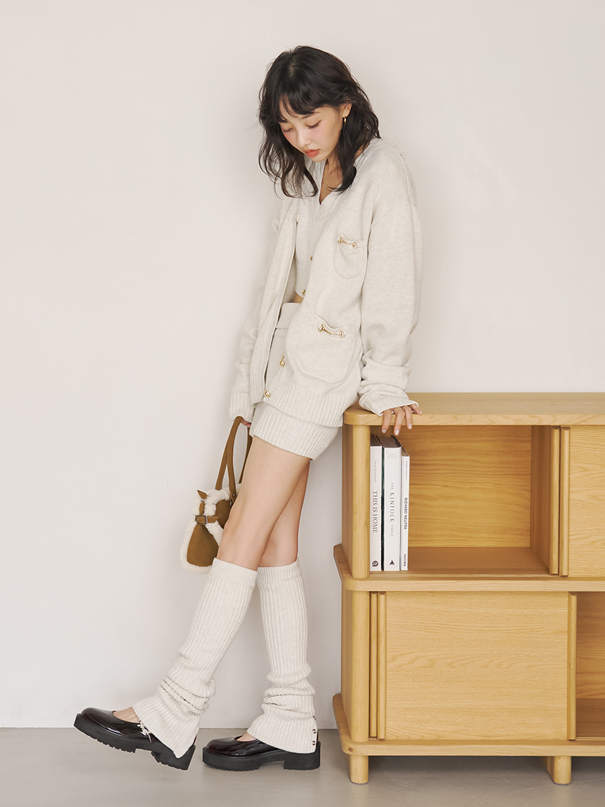 lawgy ミニバルーンスリーブミックスニット ブラック バルキーニットレッグウォーマー(ソックス)｜FASHION GOODS｜LILY