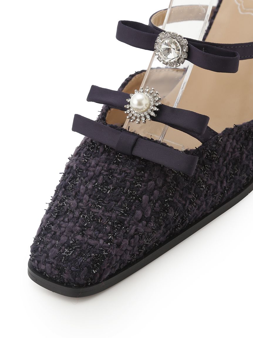 L.B CANDY STOCK]ビジューリボンストラップミュール(Hearts2Hearts着用