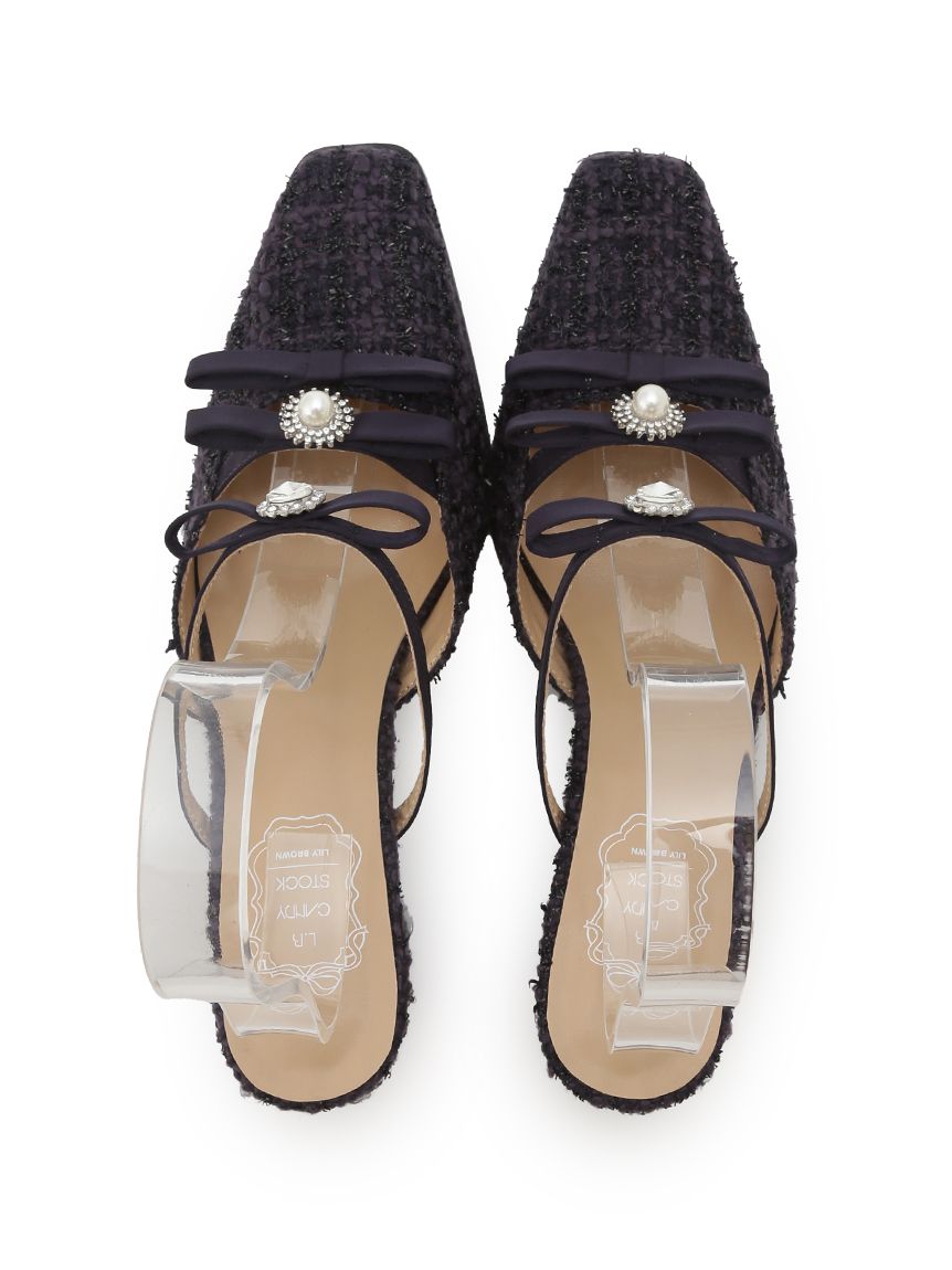 L.B CANDY STOCK]ビジューリボンストラップミュール(Hearts2Hearts着用