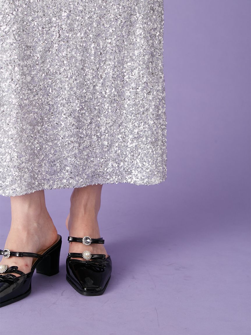 L.B CANDY STOCK]ビジューリボンストラップミュール(Hearts2Hearts着用