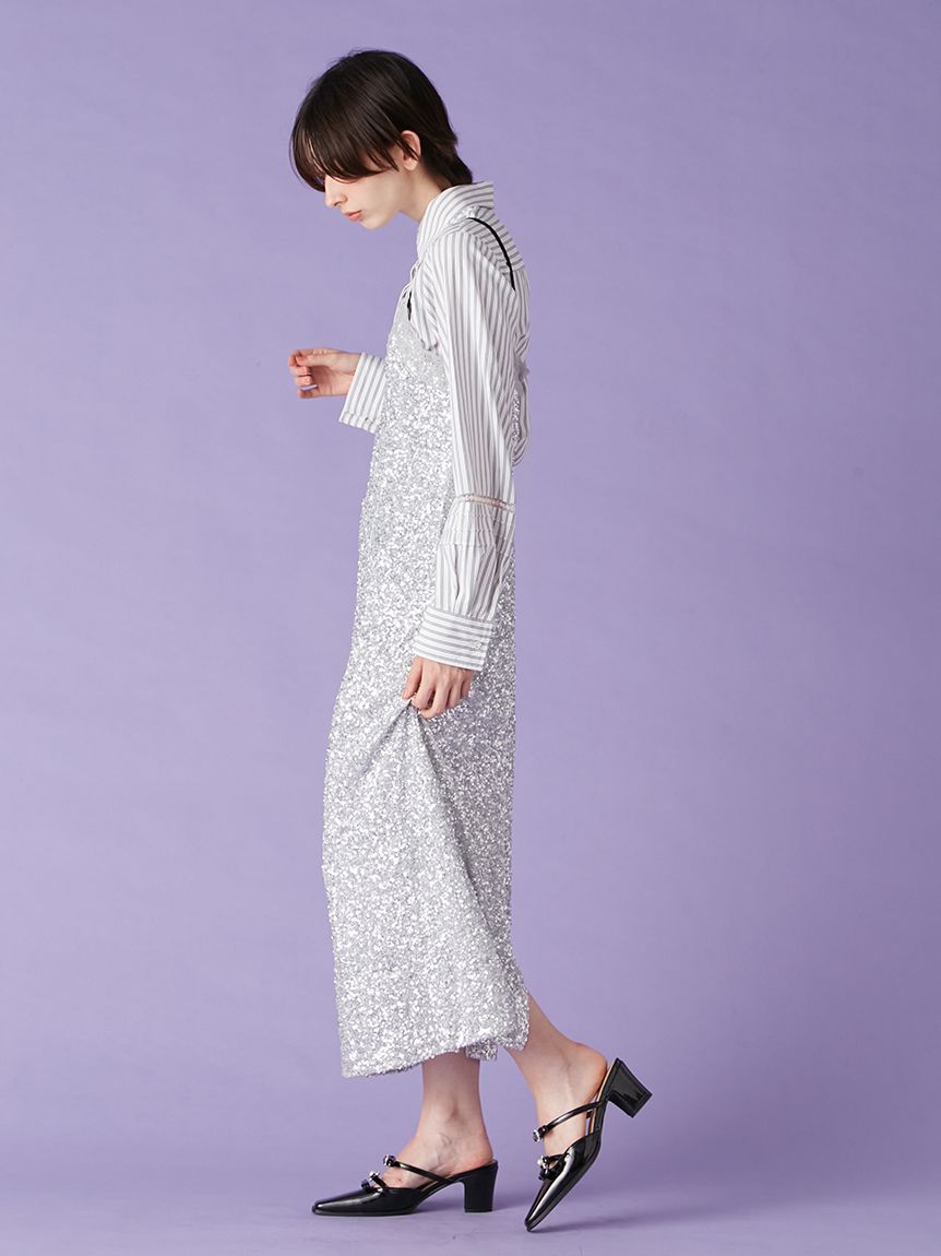 L.B CANDY STOCK]ビジューリボンストラップミュール(Hearts2Hearts着用