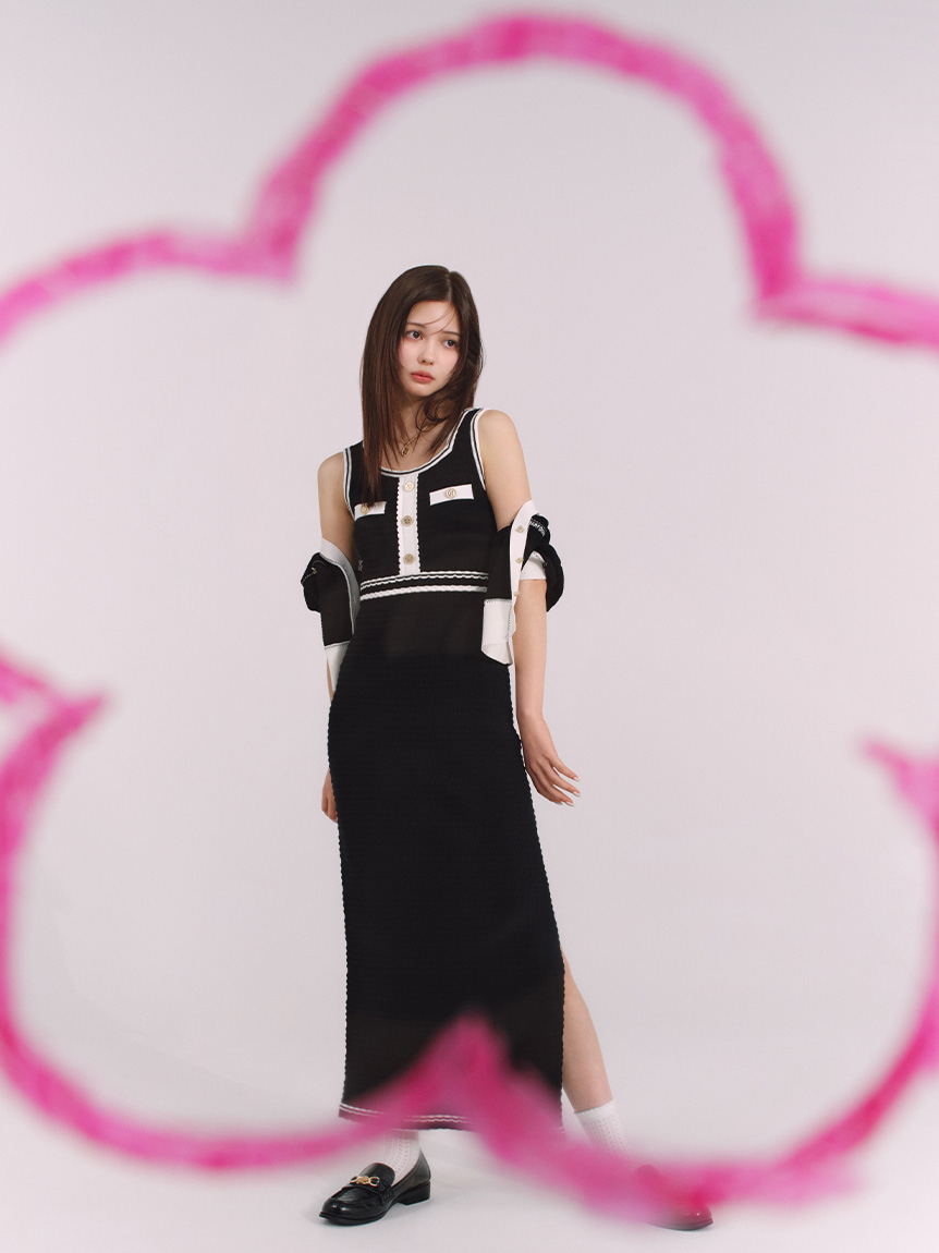 MARY QUANT リボンデイジーコンパクトカーディガン ネイビー マリークワント MARY QUANT リボンデイジーコンパクト カーディガン