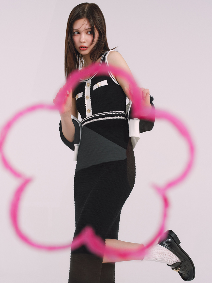 LILY BROWN×MARY QUANT ニットカーディガン 黒 半袖5分袖