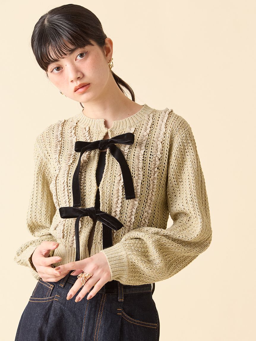 リリーブラウン　LILY BROWN ベロアリボンカーディガン専用です❣️ ベロアリボンニットカーディガン(カーディガン)｜トップス｜LILY