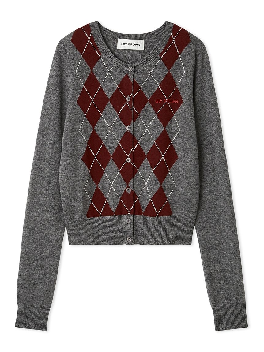 ロゴ刺繍アーガイルカーディガン(カーディガン)｜トップス｜LILY BROWN