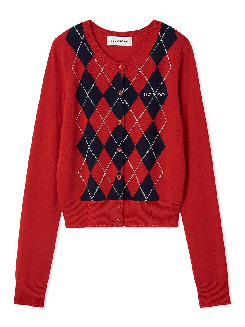 ロゴ刺繍アーガイルカーディガン(カーディガン)｜トップス｜LILY BROWN