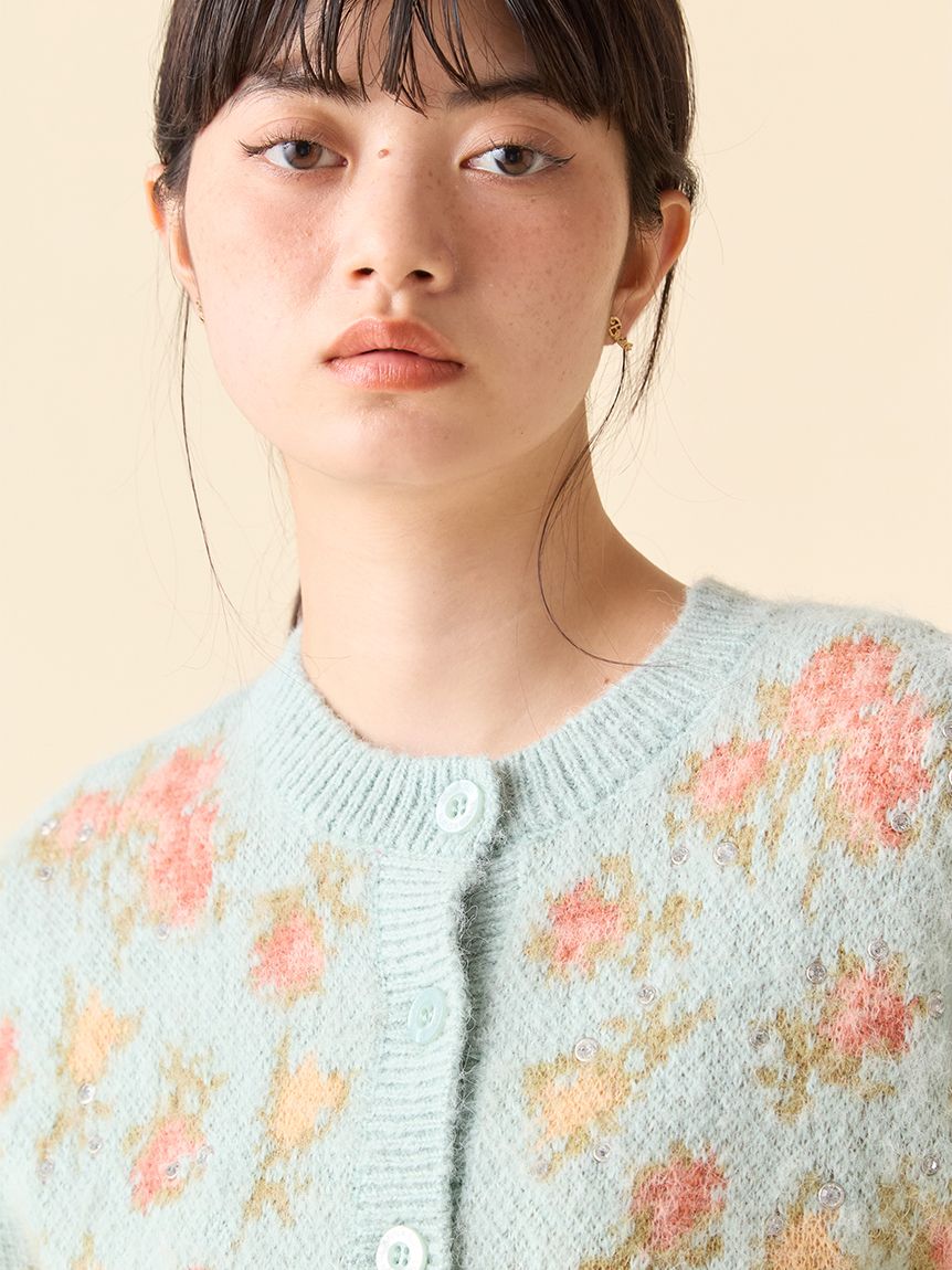 LILY BROWN ×ANNA SUI】ジャガードビジューニットカーディガン