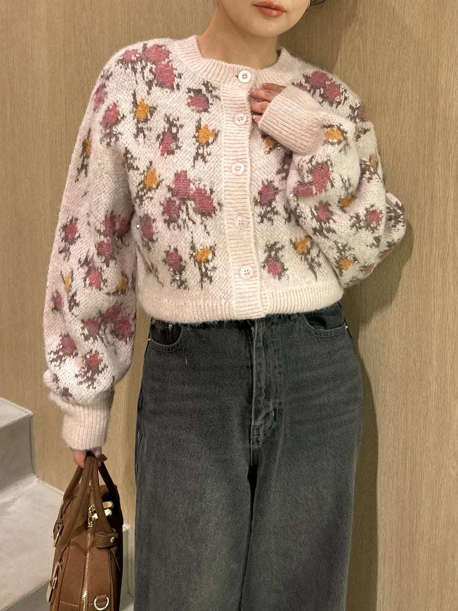 LILY BROWN ×ANNA SUI】ジャガードビジューニットカーディガン