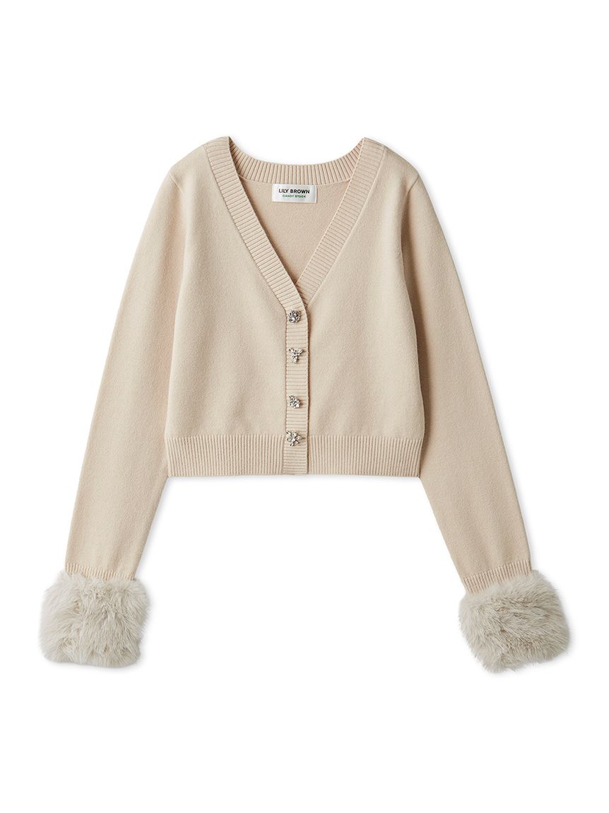 LILY BROWN（リリー ブラウン） 袖ファーニットカーディガン L.B CANDY STOCK]袖ファーニットカーディガン（カーディガン