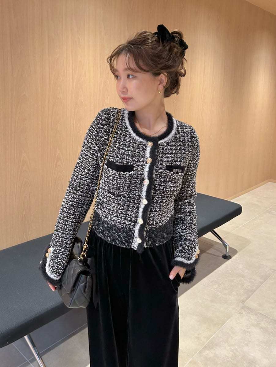 極美品♡ルネ♡ニットツイードジャケット LILY BROWN×MARY QUANT】デイジー釦ツイードニットジャケット