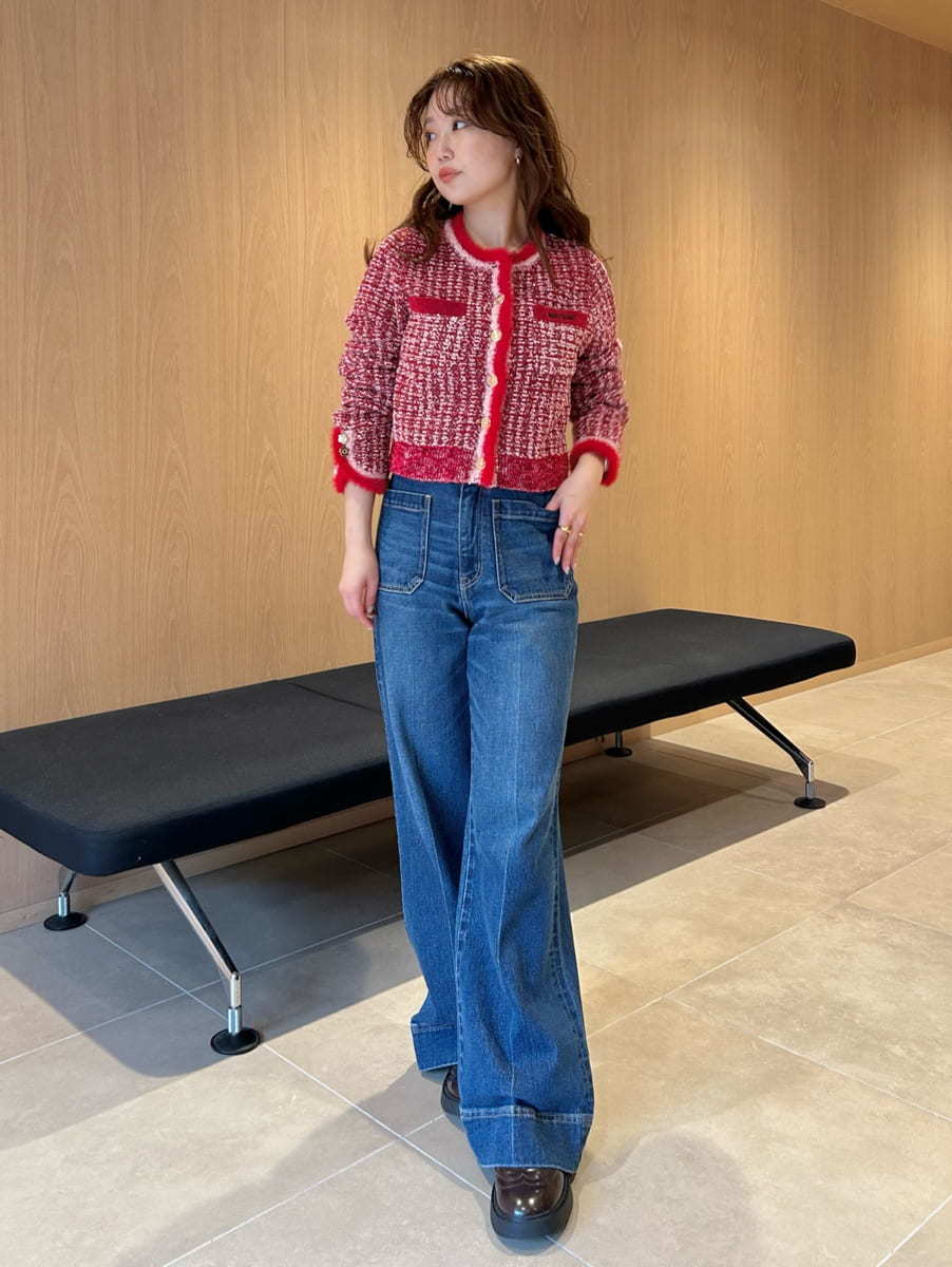 美品▲定価約4.9万▲セオリーリュクス//ツイードニットジャケット 黒 白 LILY BROWN×MARY QUANT】デイジー釦ツイードニットジャケット