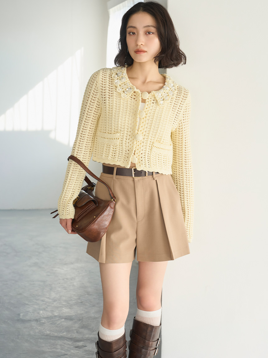 LilyBrown  キャンディストック   ビジューレースニットカーディガン LILY BROWN（リリーブラウン） 新作10%OFF リリー ブラウン トップス