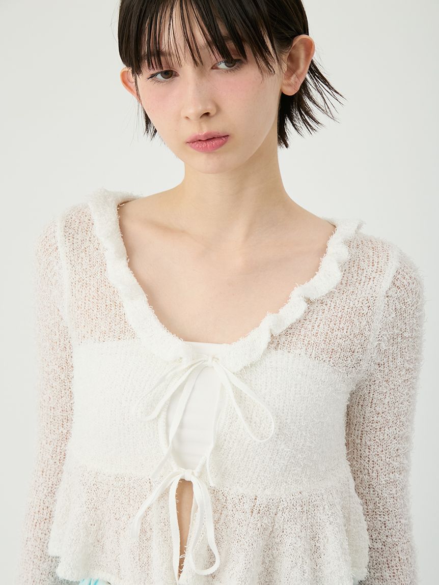 trois トロア カラーネップフリルカーディガン 美品 Torrazzo Donna（トラッゾドンナ） カーディガン Rib Knit Flare