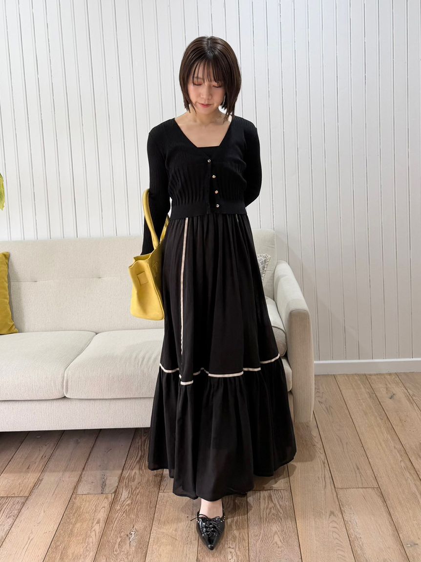 ドデカ　レディース　BLK M 限定カラー】【ウォッシャブル】Vネックニットカーディガン