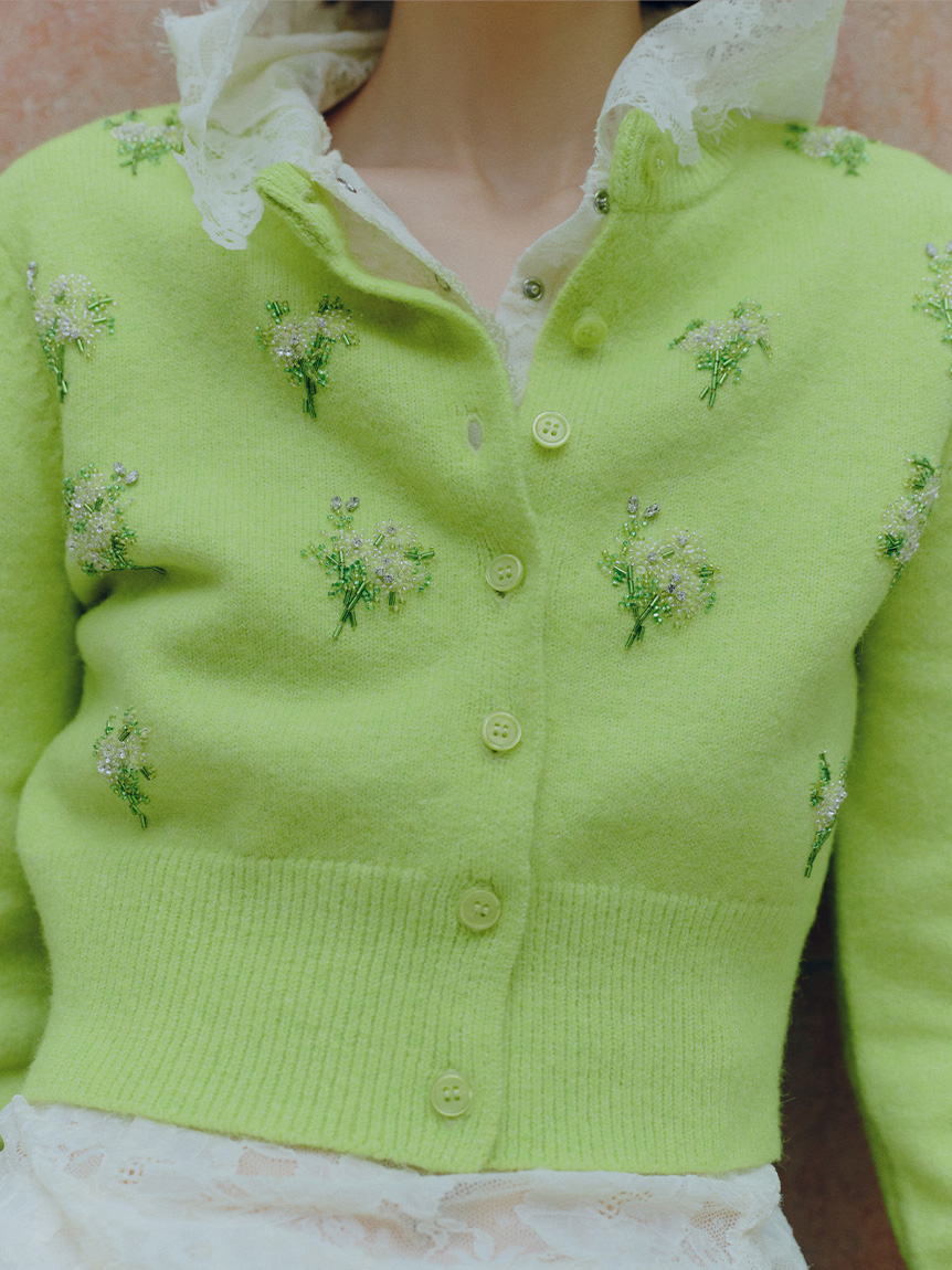 L.B CANDY STOCK] ビーズ刺繍フラワーニットカーディガン(カーディガン