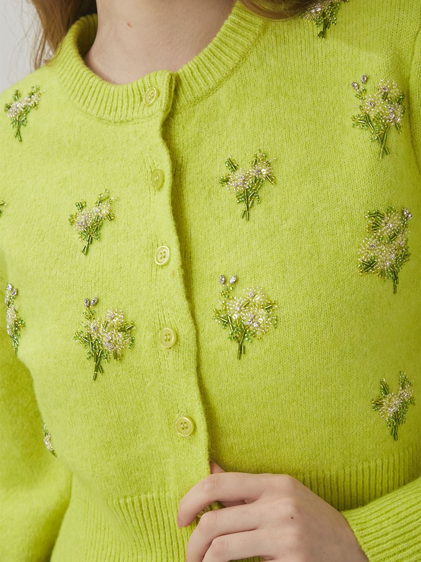 L.B CANDY STOCK] ビーズ刺繍フラワーニットカーディガン(カーディガン