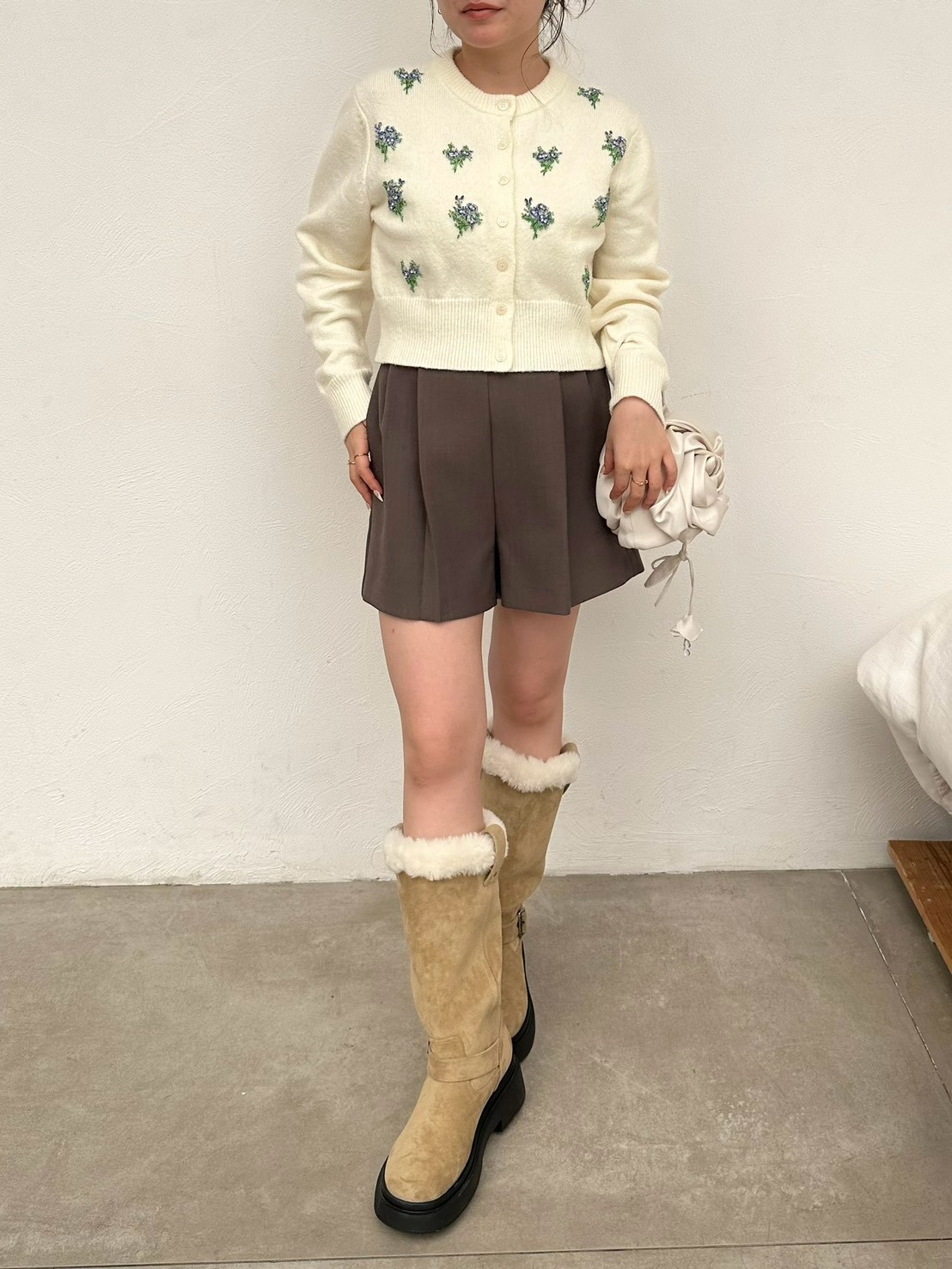 L.B CANDY STOCK] ビーズ刺繍フラワーニットカーディガン(カーディガン