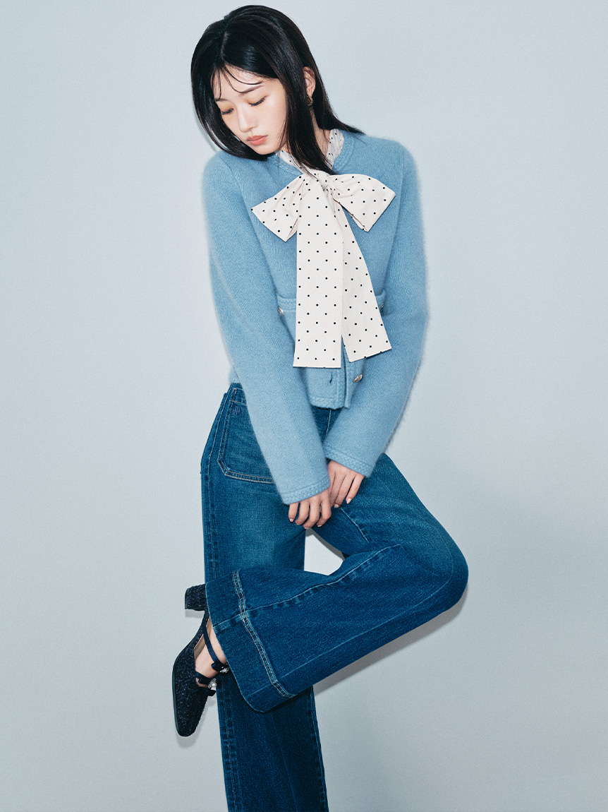 WEB限定カラー】金釦フォックスニットジャケット(ニット)｜トップス