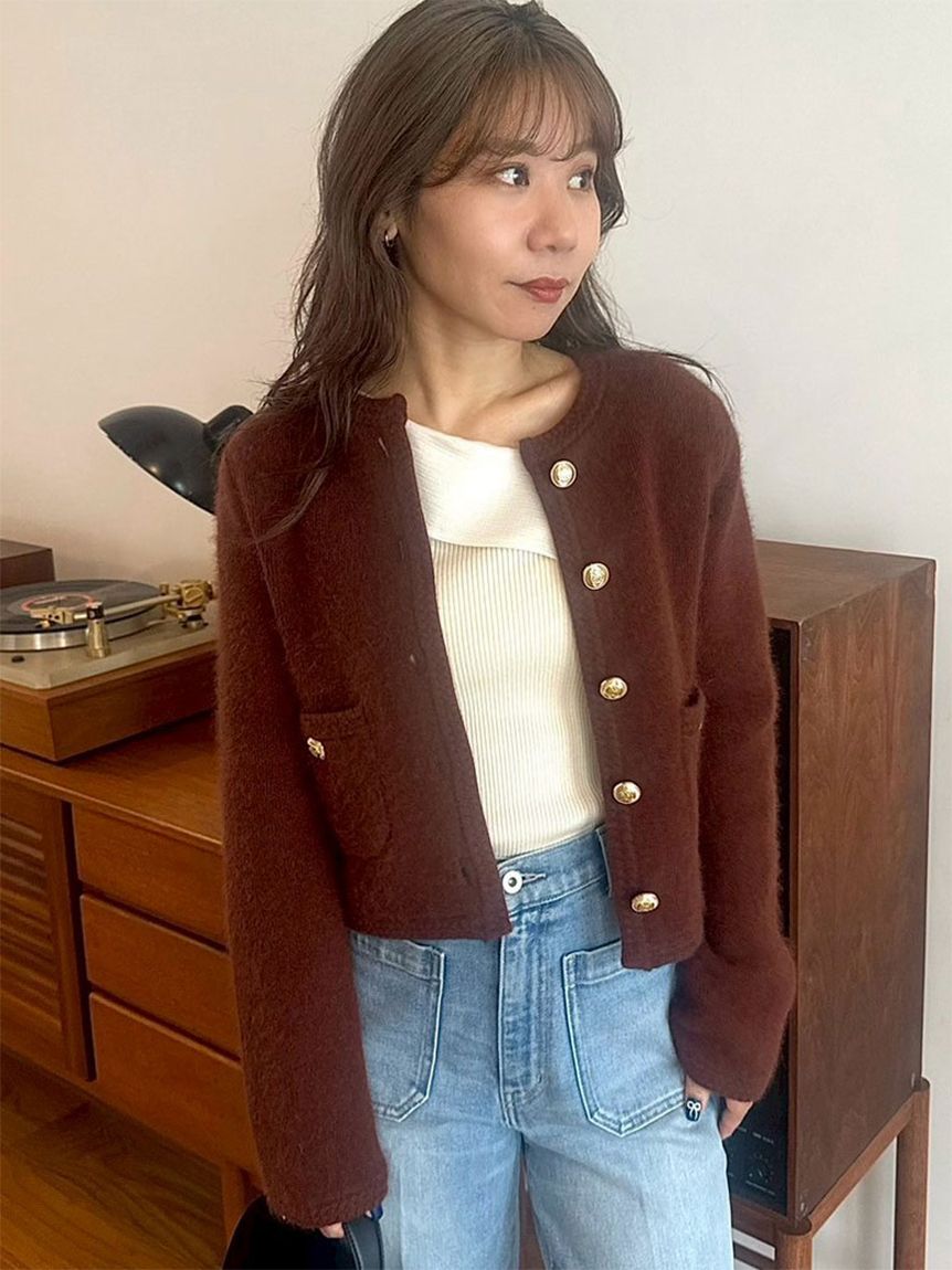 WEB限定カラー】金釦フォックスニットジャケット(ニット)｜トップス