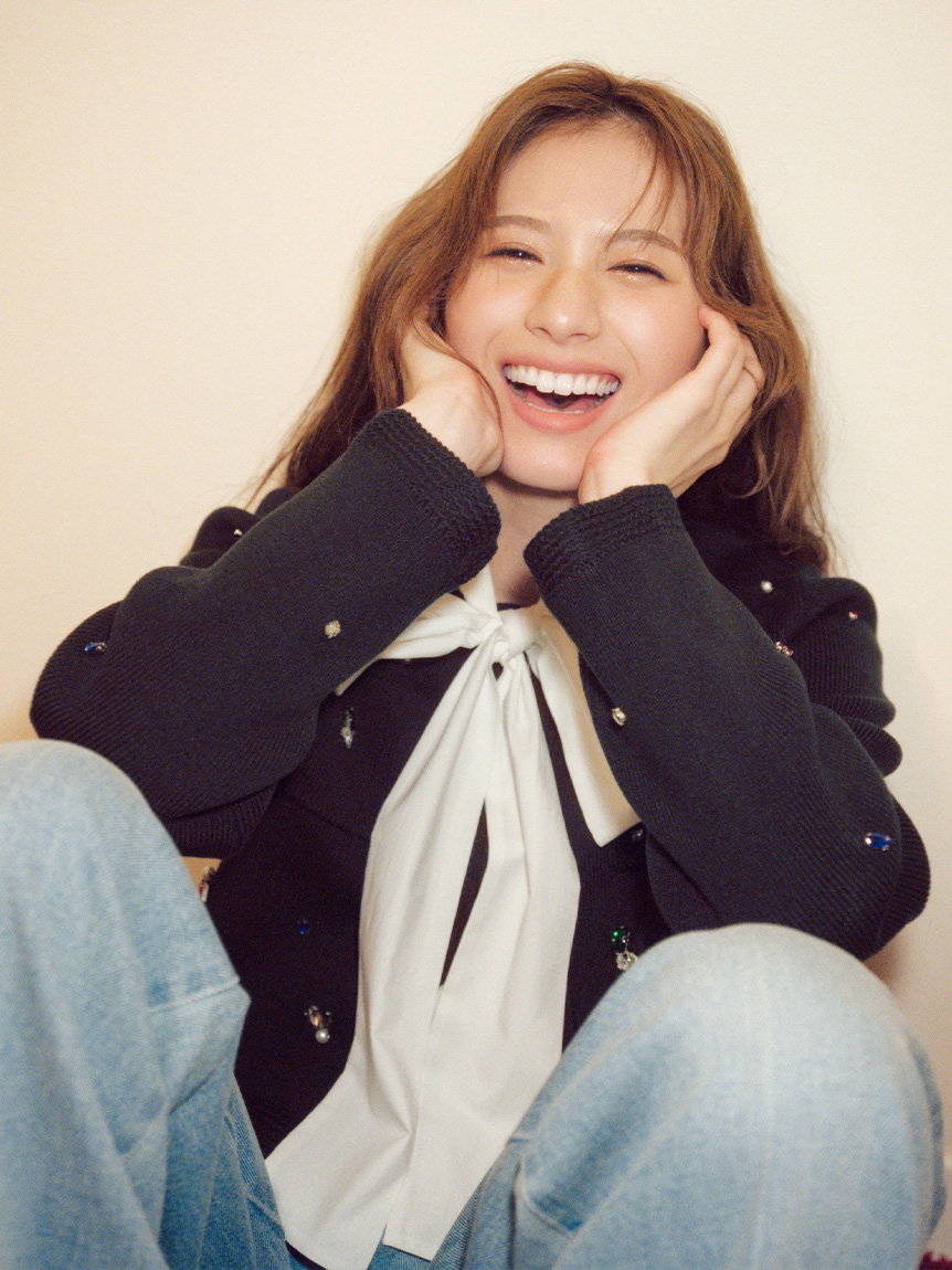 WEB限定】[L.B CANDY STOCK]マルチビジューノーカラーニットジャケット