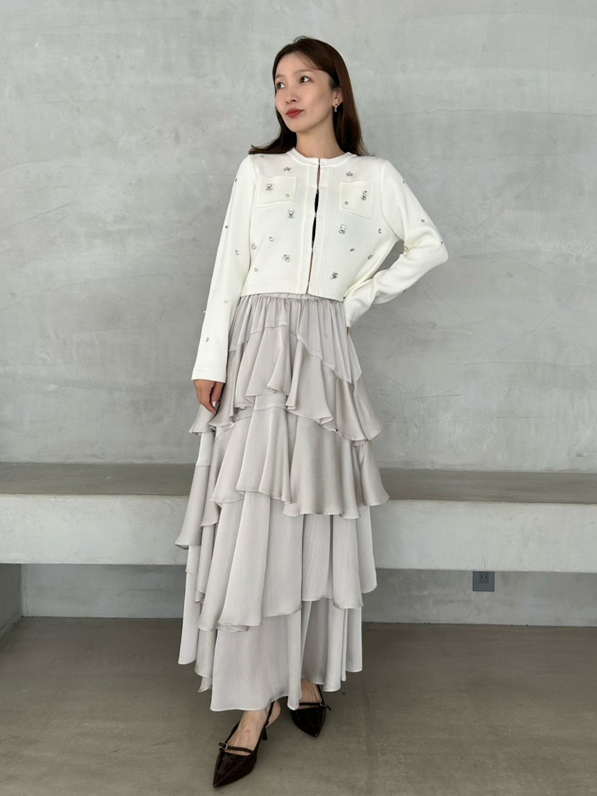 WEB限定】[L.B CANDY STOCK]マルチビジューノーカラーニットジャケット