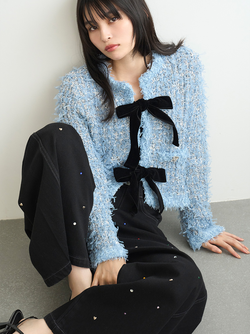 L.B CANDY STOCK]ラメリボンニットジャケット(ジャケット)｜アウター