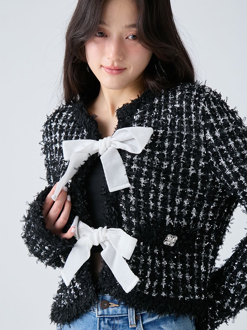 L.B CANDY STOCK]ラメリボンニットジャケット(ジャケット)｜アウター