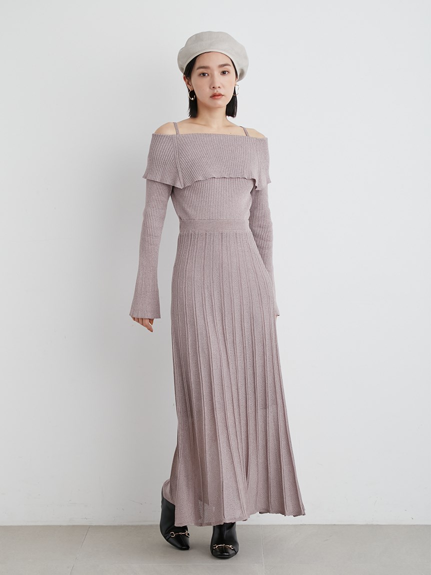 半額 売り切り価格 lily brown ケープカラーラメニットワンピース