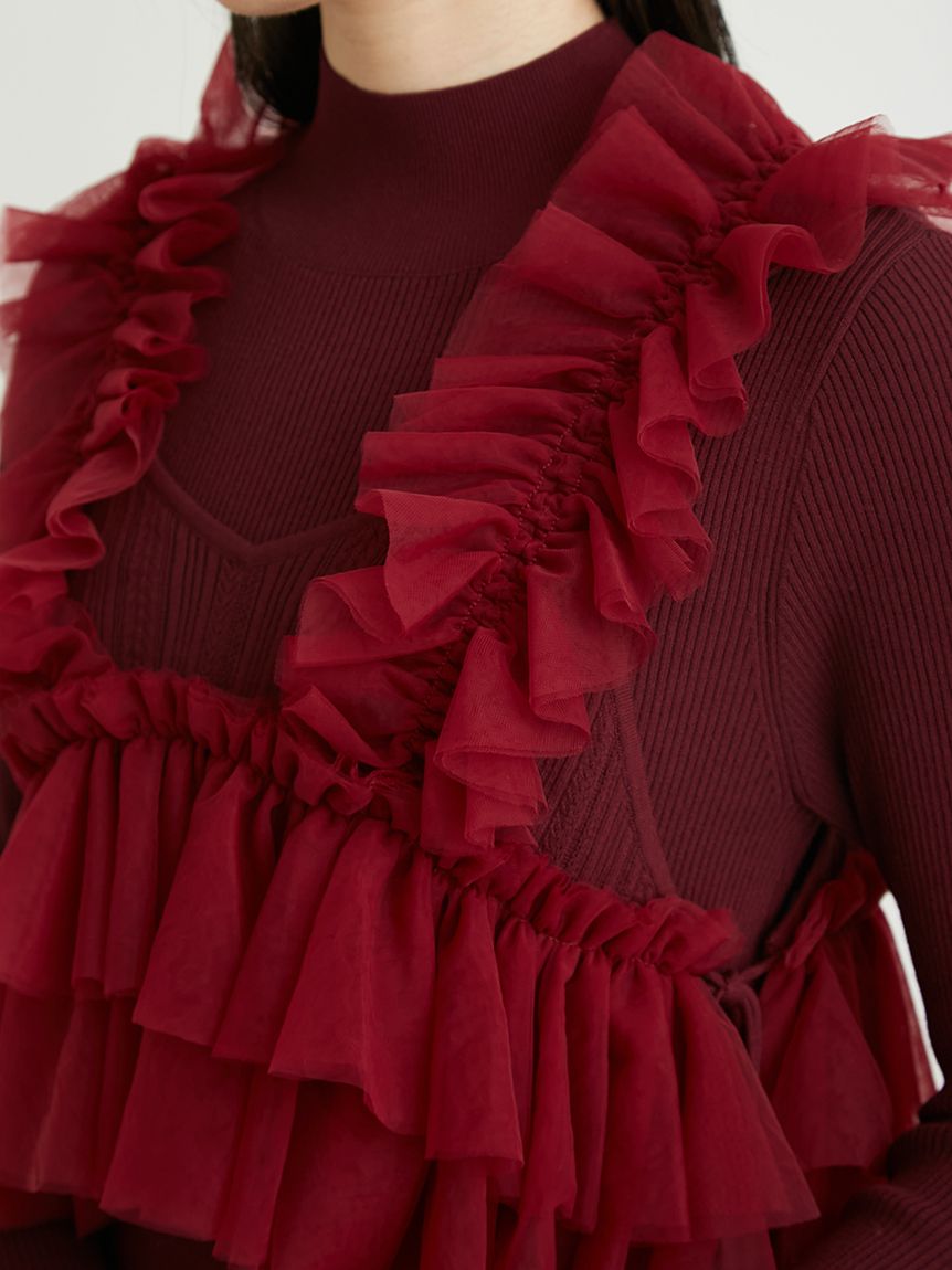 裾幅40cm新品タグ付き LILY BROWN フリルビスチェセットニットワンピース RED