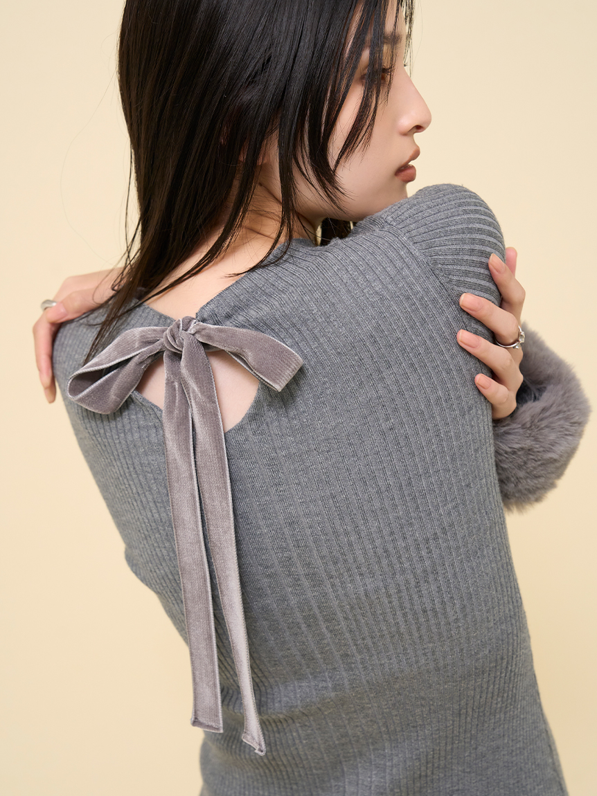 オフィシャルストア・MASHSTORE限定】バックリボンファーニット