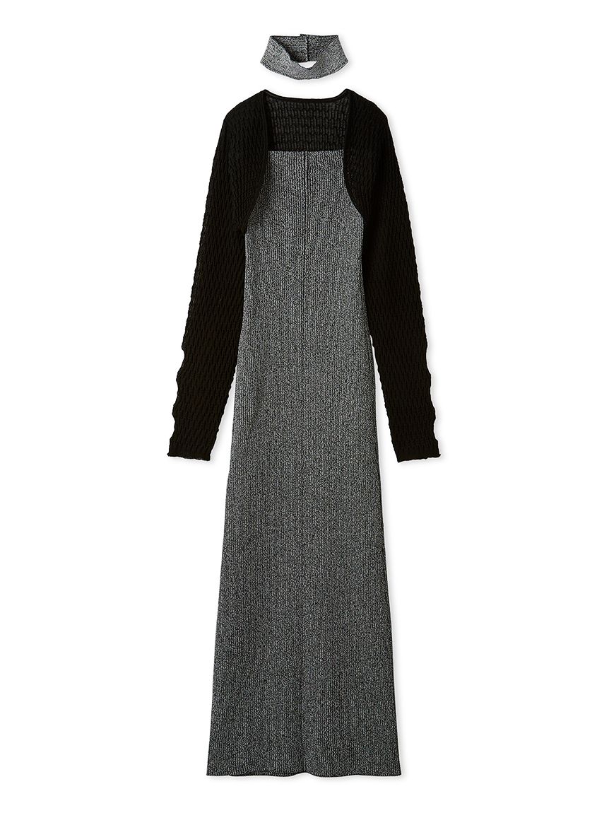 【Lily Brown】オーガンボレロ付きニットワンピ BLK LILY BROWN（リリーブラウン）の「オーガンボレロ付きニット