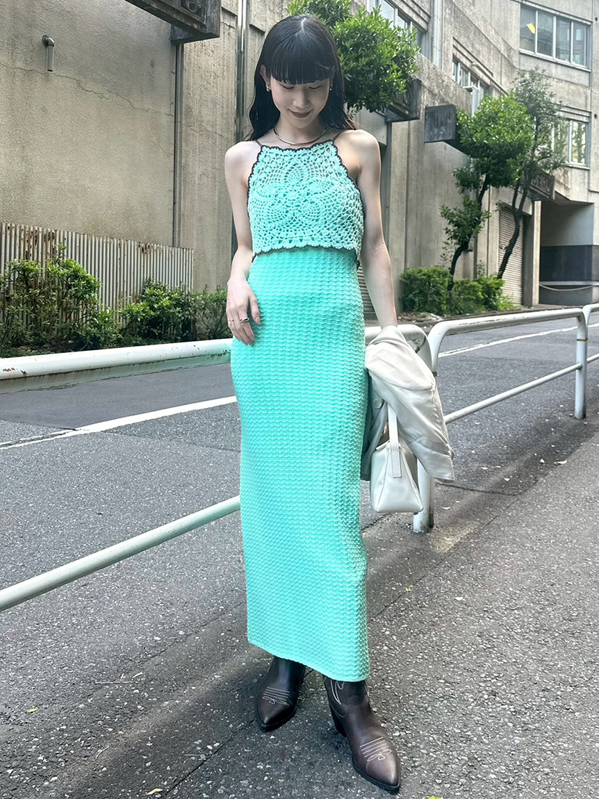 クロシェビスチェドッキングニットワンピース（マキシ丈/ロング