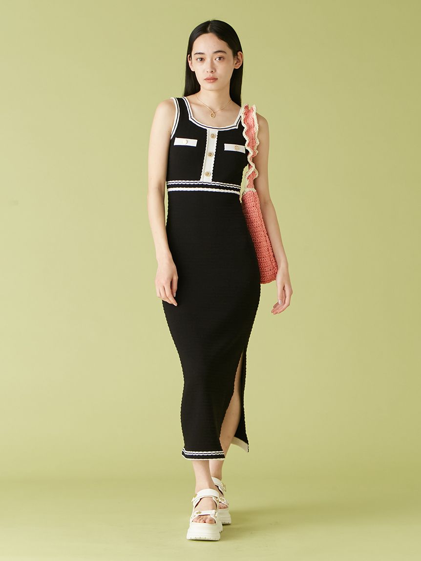 LILY BROWN × MARY QUANT ワンピース水着 Fサイズ 黒 LILY BROWN×MARY QUANT】デイジーボタンノースリーブニット
