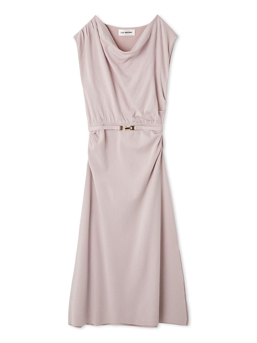 ベルト付きドレープニットワンピース(ニットワンピース