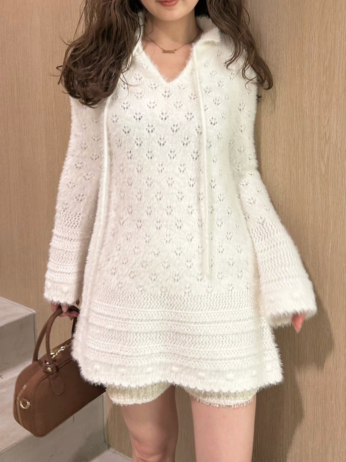 フェザークロシェットニットミニワンピース(ミニワンピース