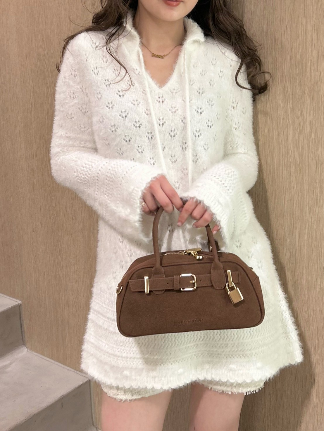 フェザークロシェットニットミニワンピース(ミニワンピース