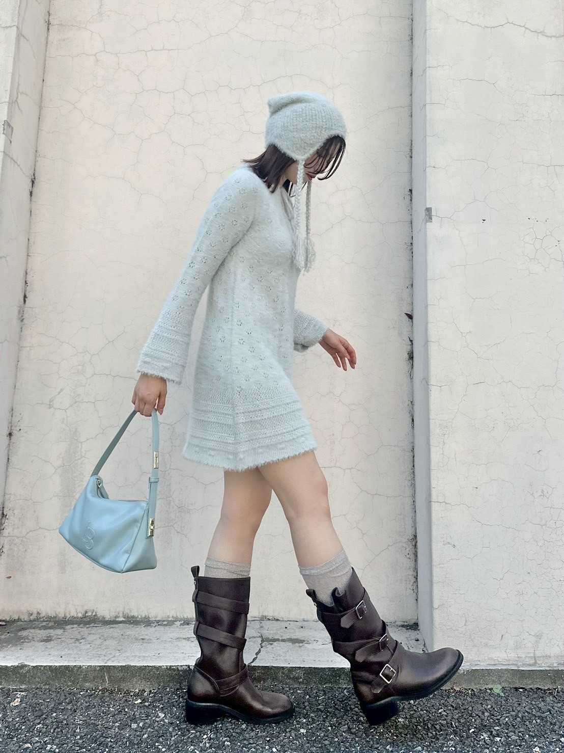 フェザークロシェットニットミニワンピース(ミニワンピース