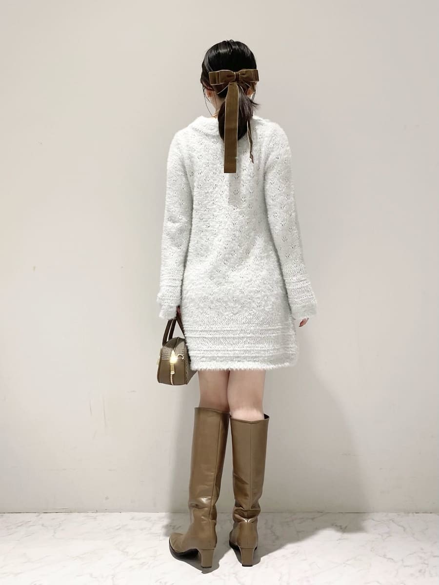 Lily Brown♡フェザースリーブニットワンピース フェザークロシェットニットミニワンピース(ミニワンピース