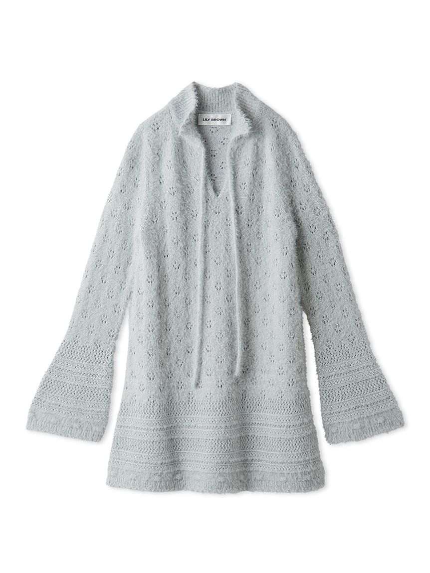 フェザークロシェットニットミニワンピース(ミニワンピース