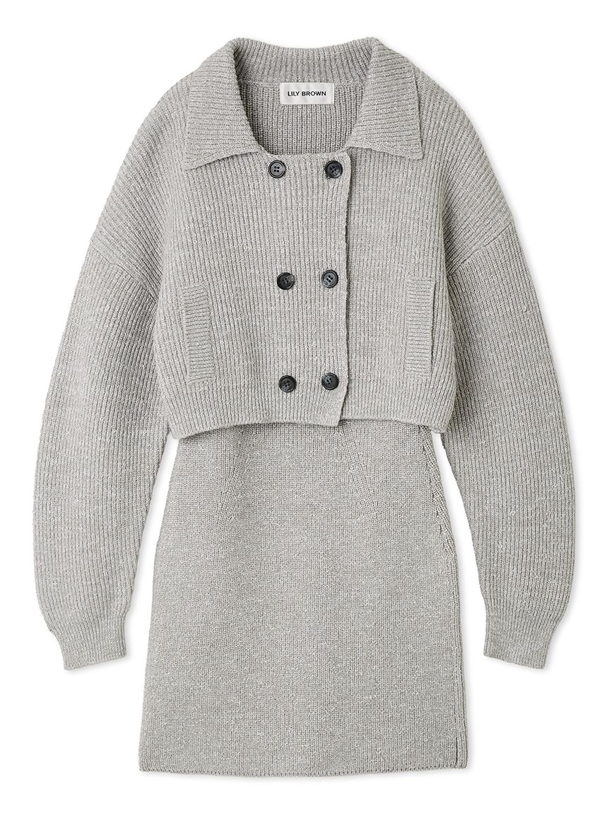 lilly様 おまとめ2点 アウター ニット メランジニットジャケットセットミニワンピース(ミニワンピース