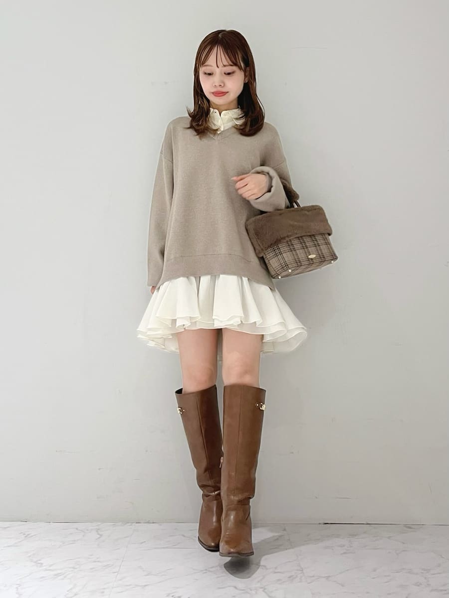 完売商品★リリーブラウン　シャツドッキングフリルミニワンピース シャツドッキングフリルミニワンピース(マキシ・ロングワンピース