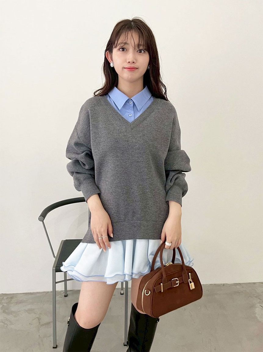 シャツドッキングフリルミニワンピース(マキシ・ロング