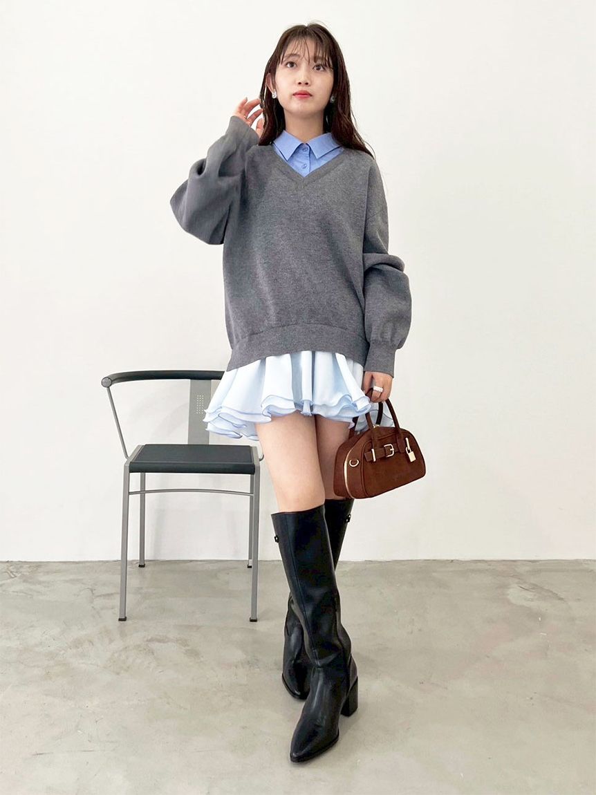 シャツドッキングフリルミニワンピース(マキシ・ロング