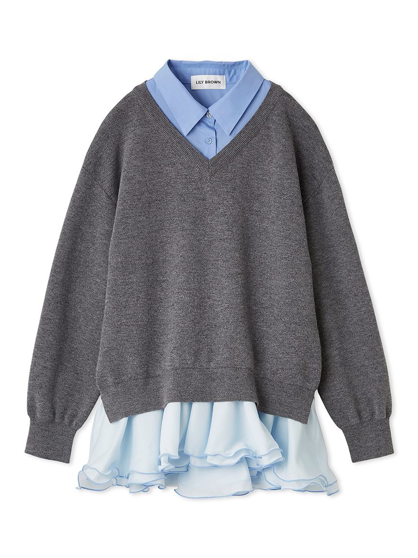 シャツドッキングフリルミニワンピース(マキシ・ロング