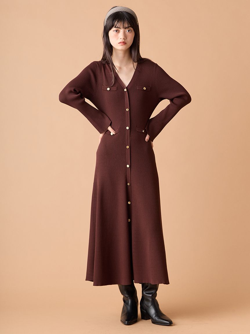 スキッパーポロニットワンピース(ニットワンピース)｜ワンピース