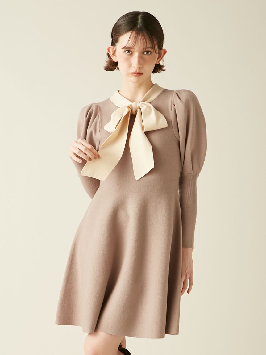 ボウタイリボンニットワンピース(ニットワンピース)｜ワンピース