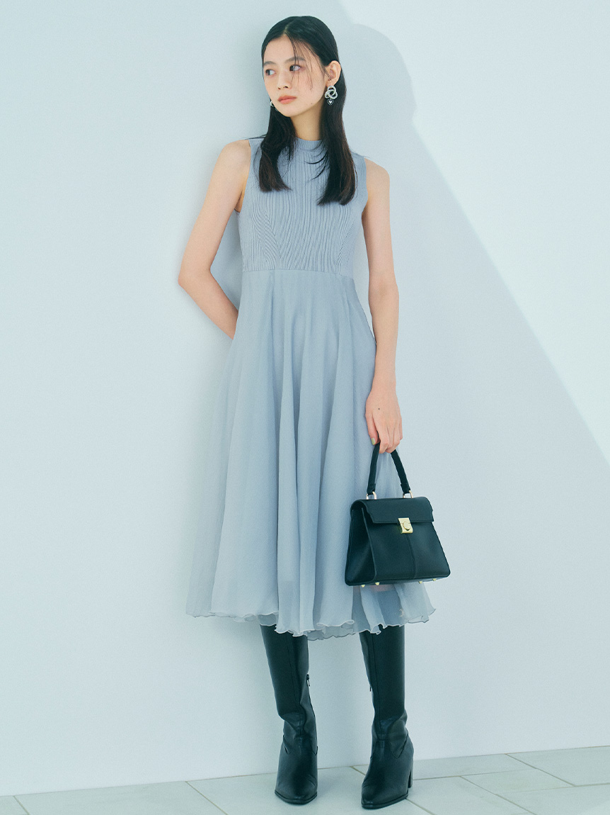 WEB限定カラー/00サイズ】フレアニットドッキングワンピース(マキシ