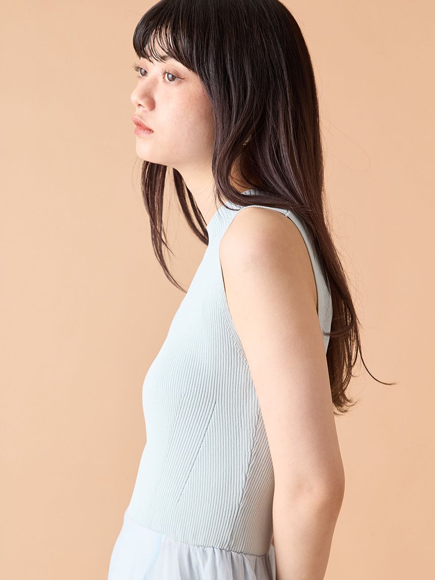 WEB限定カラー/00サイズ】フレアニットドッキングワンピース(マキシ