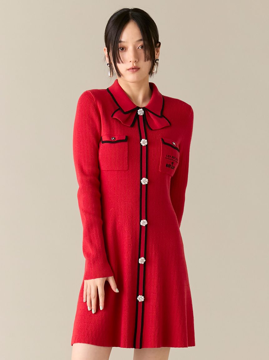 LILY BROWN×MARY QUANT】デイジー釦付きビジューミニニットワンピース